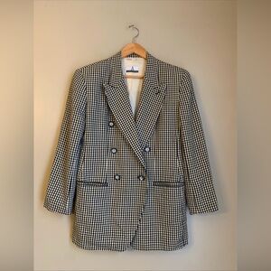 Vintage A-line Anne Klein Women 8 Blazer Wool Blend Black White Checked 80’s
